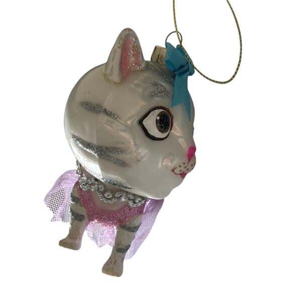 Robert Stanley Kitty Cat Glass Xmas Ornament Tutu Purple Pink Gray White Tabby - Picture 7 of 10
